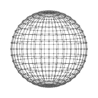 Küre Tel yapısı. Mimari Cephe tasarımı ve ağ bağlantı hatları üzerinde küre ya da beyaz arka plan üzerinde izole topu. Tasarım kadar alay et. 3D soyut illüstrasyon