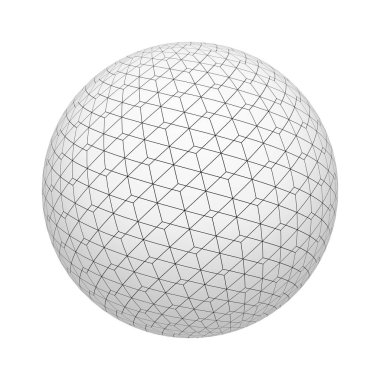 Tel kafes üçgeni küre ya da topu, beyaz arka plan üzerinde izole kılavuz çizgileri ile geometrik şekil. Tasarım kadar alay et. 3D soyut illüstrasyon