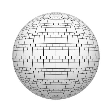 Beyaz tuğla desen doku küre ya da topu, beyaz arka plan üzerinde izole bir geometrik şekil. Tasarım kadar alay et. 3D soyut illüstrasyon