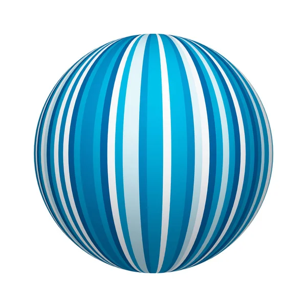 在白色背景上隔离的球体或球体形状上的蓝色和白色条纹图案纹理 模拟设计 抽象例证 — 图库照片