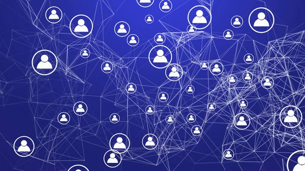 People symbol and network connection lines on blue background in social media and digital computer technology community concept. Abstract icons or sign illustration