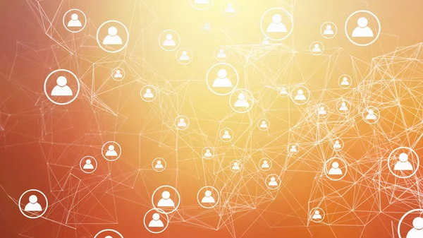 People symbol and network connection lines on orange background in social media and digital computer technology community concept. Abstract icons or sign illustration