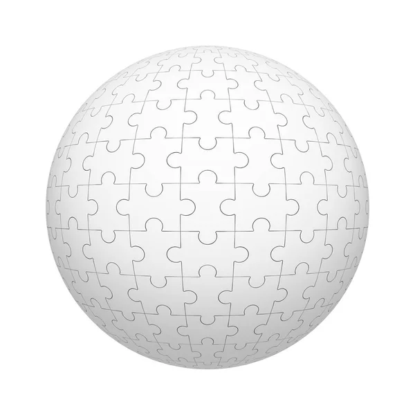 Weiße Puzzleteile Muster Textur Auf Ball Oder Kugel Form Isoliert — Stockfoto