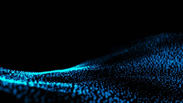 Blue power energy particle effect. Digital computer data and network connection dots in futuristic technology concept on black background. Abstract graphic design illustration