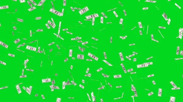 Billets Volants Dollars Dans Air Sur Fond Vert Dans Concept — Photo