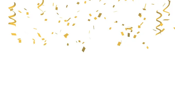 Viele Goldene Konfetti Und Band Auf Weißem Hintergrund Für Feier — Stockfoto