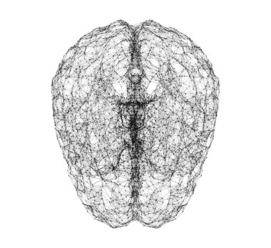 Dijital veri ve ağ bağlantısı insan beyninin yapay zeka teknoloji ve tıp kavramı şeklinde beyaz arka plan üzerinde izole. Hareket grafik. 3D soyut illüstrasyon
