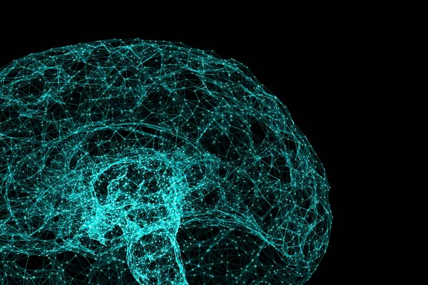 デジタル データとネットワーク接続技術と医療の概念のための人工知能の形で黒の背景に分離された人間の脳 モーション グラフィック の抽象的なイラスト — ストック写真