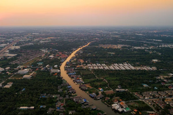 Vista Aérea Del Río Chao Phraya Zona Rural Zona Agrícola — Foto de Stock