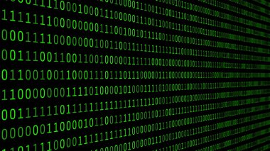 01 veya ikili sayı monitör matris arka plan bilgisayar ekranında, sayısal veri kodunda hacker ya da emniyet güvenlik teknoloji kavramı üzerine. Soyut illüstrasyon