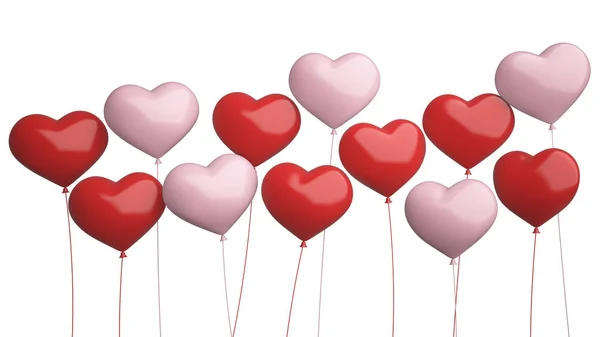 Red Heart Balloons Flying Isolated White Background Celebration Event Valentine — Stock Photo, Image