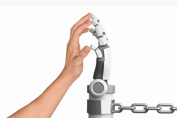 Human Hand Robot Hand Chain Isolated White Background Artificial Intelligence — Stock Photo, Image