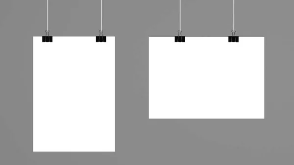 白い背景に分離されたバインダー クリップ付け紙や写真のボードの空白の空シート イラストレーション — ストック写真
