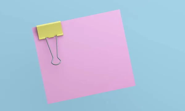 Pastel Empty Sheet Paper Attached Binder Clip Isolated Blue Background — Stock Photo, Image