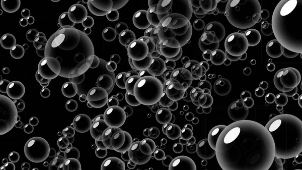 Transparente Seifenblasen Mit Reflexion Isoliert Auf Schwarzem Hintergrund Abstrakte Illustration — Stockfoto