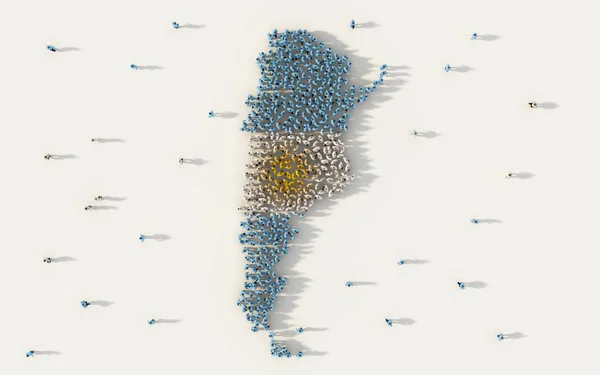 Grande Gruppo Persone Che Formano Mappa Argentina Bandiera Nazionale Nei — Foto Stock