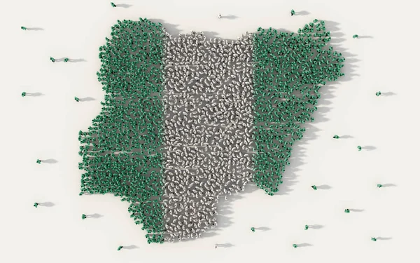 Velká Skupina Lidí Tvořících Nigérie Mapu Státní Vlajka Sociální Média — Stock fotografie