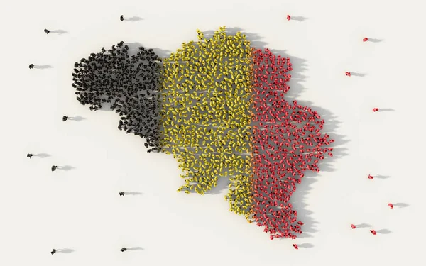 Grande Grupo Pessoas Que Formam Mapa Bélgica Bandeira Nacional Mídia — Fotografia de Stock