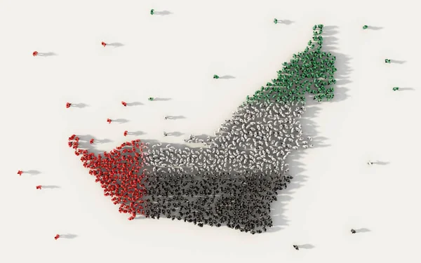 Large Group People Forming United Arab Emirates Map National Flag — Stock Photo, Image
