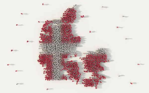 Duża Grupa Ludzi Tworzących Mapę Dania Flaga Narodowa Social Media — Zdjęcie stockowe