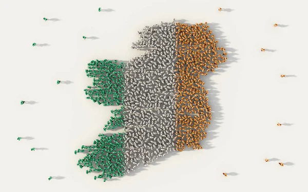 在白色背景下 在社交媒体和传播理念上形成爱尔兰地图和国旗的大批人 标志人群例证的标志从上面聚集在一起 — 图库照片