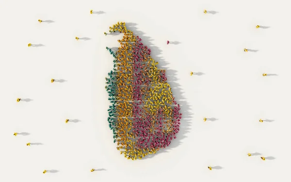 Duża Grupa Ludzi Tworzących Mapę Sri Lanka Flaga Narodowa Social — Zdjęcie stockowe