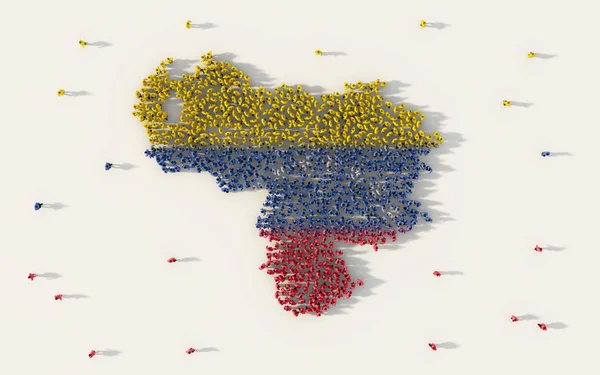 Большая Группа Людей Формирующих Карту Венесуэлы Национальный Флаг Социальных Сетях — стоковое фото