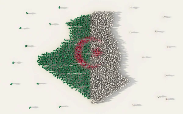 바탕에 미디어와 개념에 알제리 국기를 사람들의 위에서 그림의 — 스톡 사진