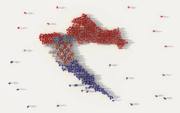 Grande Gruppo Persone Che Formano Mappa Della Croazia Bandiera Nazionale — Foto Stock