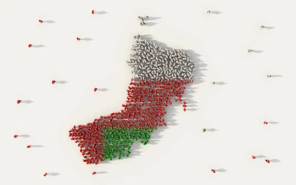 Grande Gruppo Persone Che Formano Mappa Oman Bandiera Nazionale Nei — Foto Stock