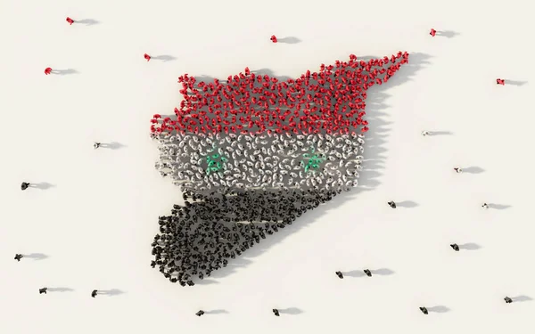 Большая Группа Людей Формирующих Карту Сирии Национальный Флаг Социальных Сетях — стоковое фото