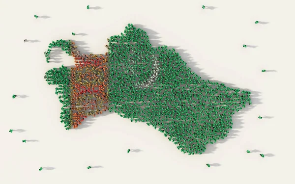 Большая Группа Людей Формирующих Карту Туркменистана Национальный Флаг Социальных Сетях — стоковое фото
