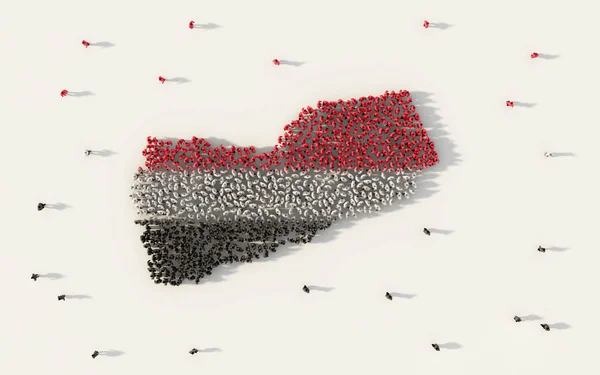 Large Group People Forming Yemen Map National Flag Social Media — Stock Photo, Image