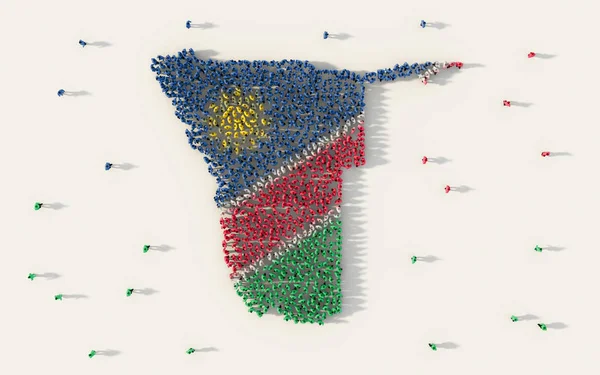 Velká Skupina Lidí Tvořících Namibie Mapu Státní Vlajka Sociální Média — Stock fotografie