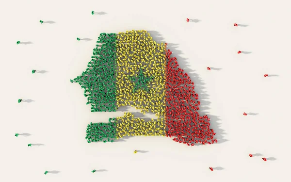 Μεγάλη Ομάδα Ανθρώπων Που Σχηματίζουν Σενεγάλη Χάρτης Και Εθνική Σημαία — Φωτογραφία Αρχείου