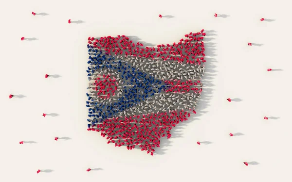 Большая Группа Людей Формирует Карту Флага Огайо Соединенных Штатах Америки — стоковое фото
