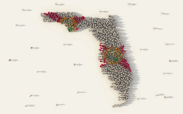 Grande Gruppo Persone Che Formano Mappa Della Bandiera Della Florida — Foto Stock