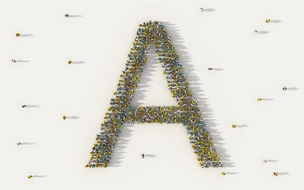 Large Group People Forming Letter Capital English Alphabet Text Character — Stock Photo, Image