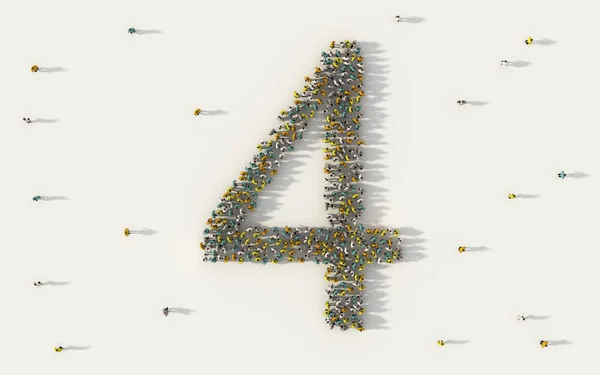 Μεγάλη Ομάδα Ανθρώπων Που Σχηματίζουν Τους Αριθμούς Τέσσερα Τέσσερα Αλφάβητο — Φωτογραφία Αρχείου