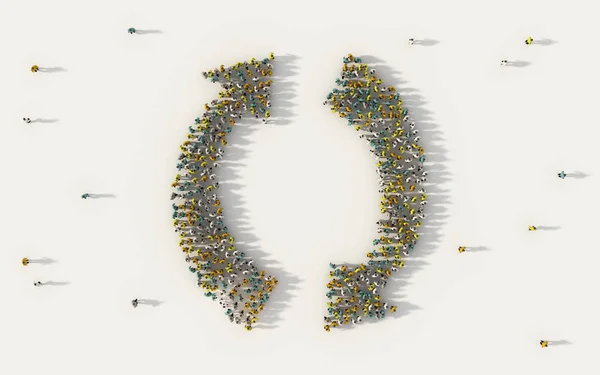 Duża Grupa Ludzi Tworzących Duże Recykling Symbol Strzałki Biznes Media — Zdjęcie stockowe