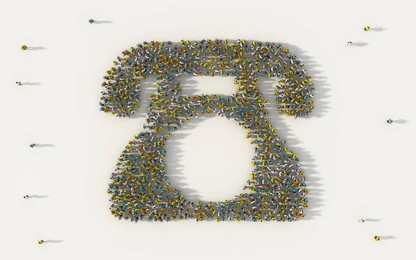 Grande Grupo Pessoas Formando Símbolo Telefone Vintage Mídia Social Conceito — Fotografia de Stock