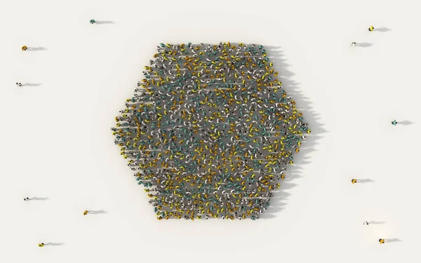 Duża grupa ludzi tworzących sześciokąt ikonę geometrii w społecznej — Zdjęcie stockowe