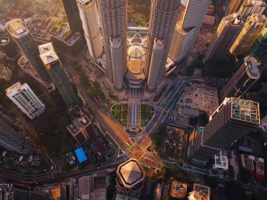 Kesişme Kuala Lumpur Şehir merkezinde, Malezya içinde havadan görünümü. 