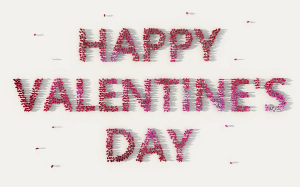 Velká skupina lidí tvořících Happy Valentine den nápisy te — Stock fotografie