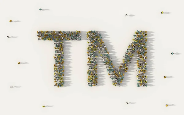 Большая группа людей, формирующих иконку ТМ или торговой марки в социальной среде — стоковое фото