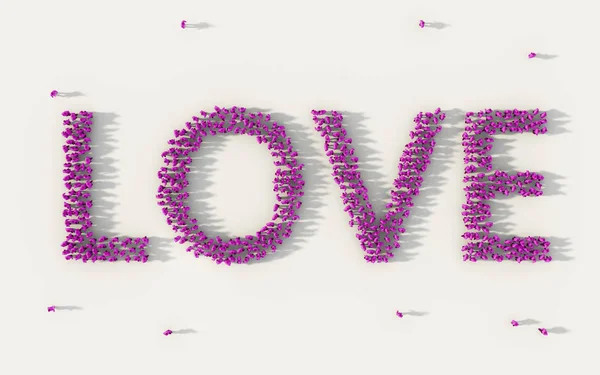 Grote groep mensen vormen van liefde tekst in sociale medi belettering — Stockfoto