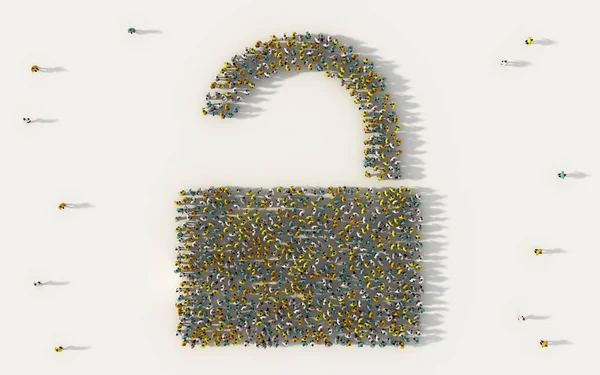 Grote groep mensen vormen een veiligheid ontgrendelen symbool in sociale m — Stockfoto