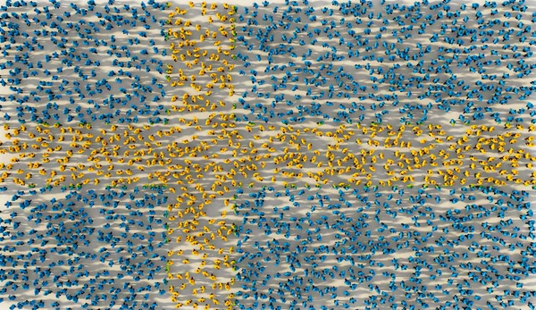 Nagy csoport ember alkotó Svédország nemzeti zászló, a társadalmi med — Stock Fotó