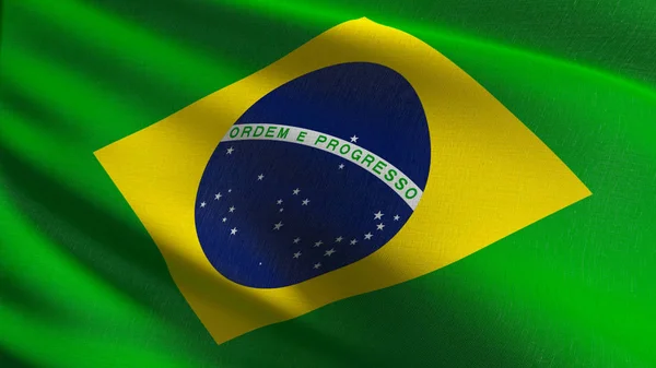 Bandera nacional de Brasil soplando en el viento aislado. Patr oficial —  Fotos de Stock