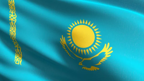 Drapeau national du Kazakhstan soufflant dans le vent isolé. Fonctionnaire — Photo